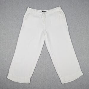 Talbots Pure Irish Linen Pants Womens 12 Wide Leg Cropped Coastal Beachy Boho